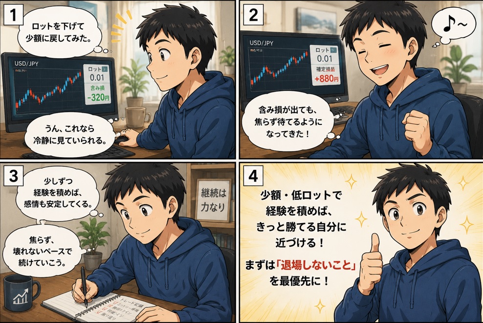 FX初心者がロットを上げると負け始める理由｜勝てていたのに崩れる瞬間の漫画③