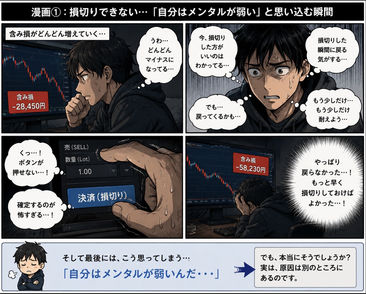 FX初心者が損切りできない本当の理由｜ロットが大きすぎると人は壊れるの漫画①