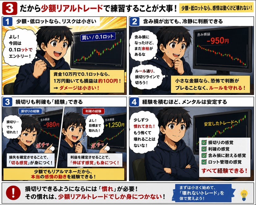 FX初心者が損切りできない本当の理由｜ロットが大きすぎると人は壊れるの漫画③