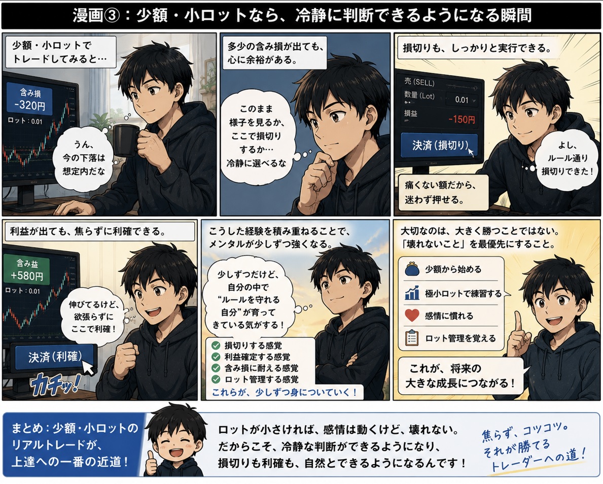 FX初心者が損切りできない本当の理由｜ロットが大きすぎると人は壊れるの漫画③