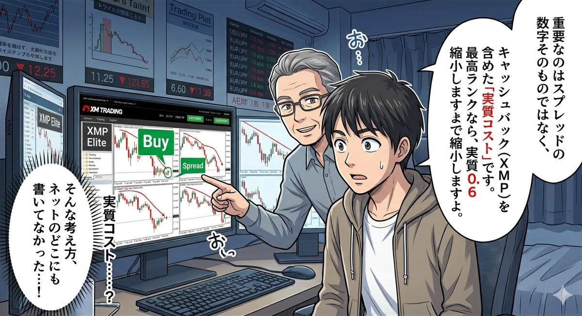 XM スプレッド 負ける 漫画 3コマ目：順張りにおけるスプレッドの必要経費論をロジカルに解説