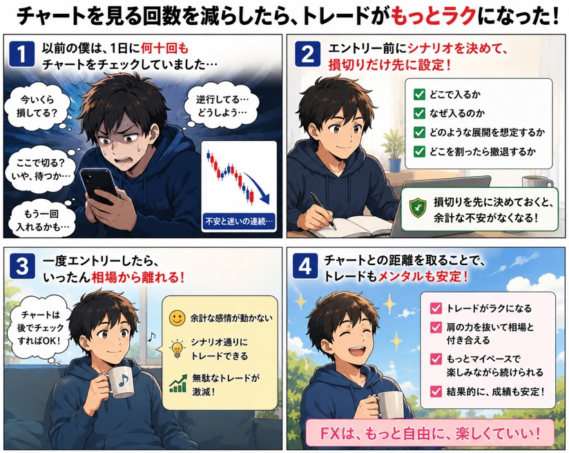 FX初心者がチャートを何度も見てしまう理由｜監視するほど無駄なトレードが増えるの漫画③