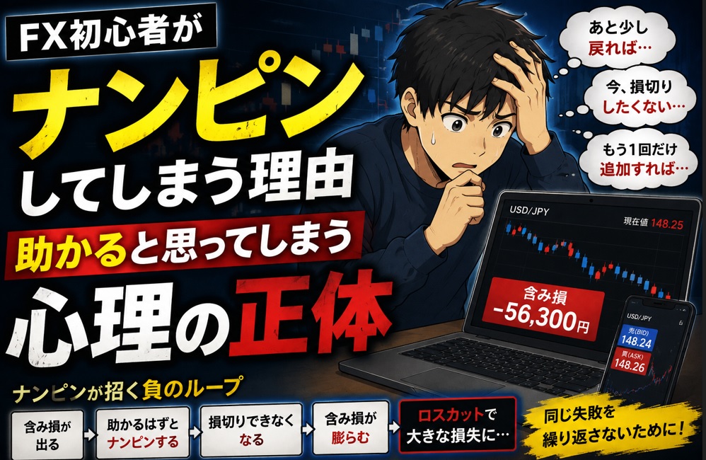 FX初心者がナンピンしてしまう理由｜助かると思ってしまう心理の正体のアイキャッチ画像