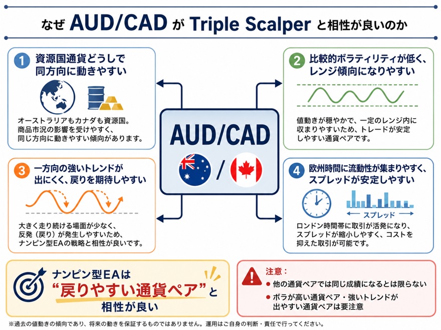 Triple Scalperは推奨通貨ペアであるAUDCADとなぜ相性が良いのか
