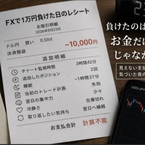 FXで1万円負けた。そのレシートには、1万円以外も印字されていた。