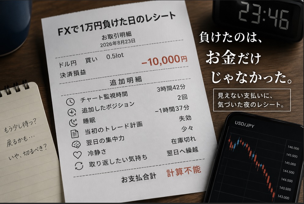 FXで1万円負けた。そのレシートには、1万円以外も印字されていた。