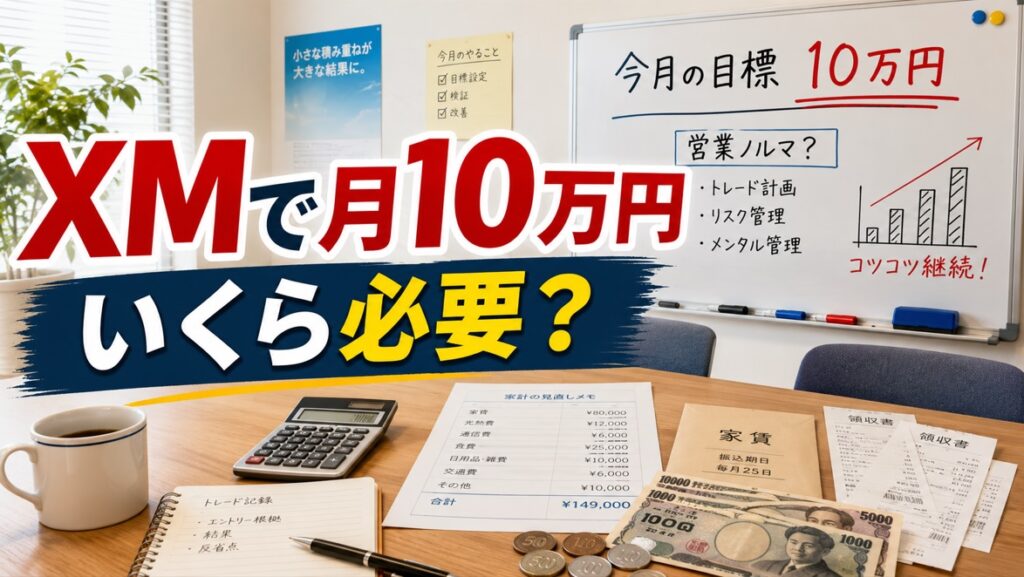 XMで月10万円稼ぐにはいくら必要？資金別の月利・ロット・必要pipsを現実的に計算