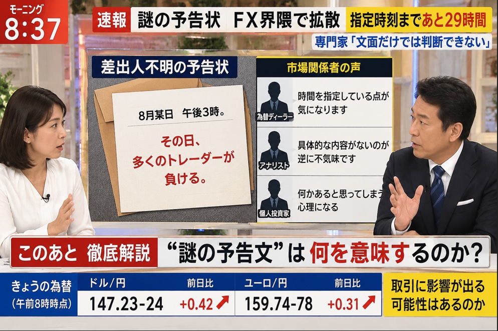 「その日、多くのトレーダーが負ける」――差出人不明の予告状が届いたのテレビワイドショー画像
