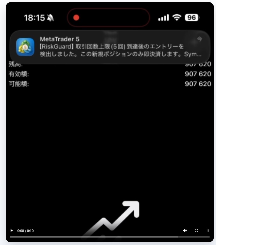 RiskGuardPROのスマホMT5の制御動画の一部スクショ